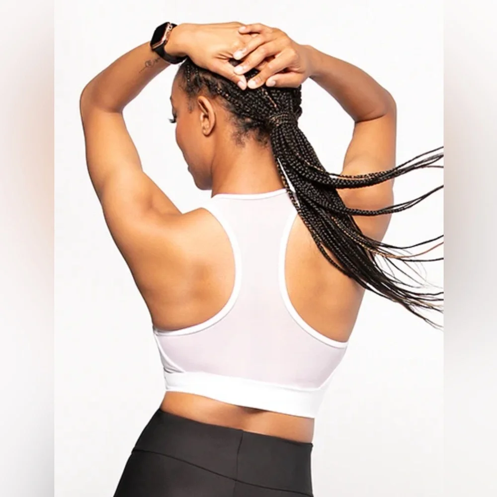 🤍Elevé Dance Vivian Crop Top in Stage White W a Mesh Deep V Panel & Racer back